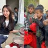 Hoa hậu Thùy Tiên nấu trà sữa cho các em nhỏ tại tỉnh Hà Giang