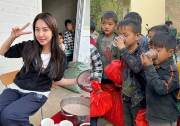 Hoa hậu Thùy Tiên nấu trà sữa cho các em nhỏ tại tỉnh Hà Giang