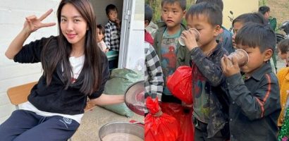 Hoa hậu Thùy Tiên nấu trà sữa cho các em nhỏ tại tỉnh Hà Giang