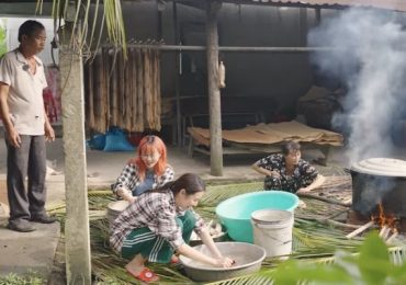 Thùy Tiên, MisThy về quê học nghề làm bánh tráng sữa