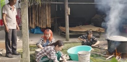 Thùy Tiên, MisThy về quê học nghề làm bánh tráng sữa