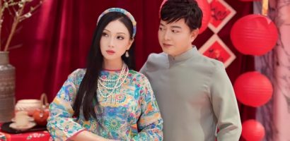 Hà Phương – Trần Sang diện áo dài rực rỡ, du xuân đầu năm