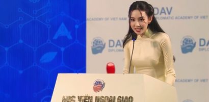 Thuỳ Tiên phát biểu tại buổi Đối thoại giữa Tổng Thư ký ASEAN với thanh niên ASEAN