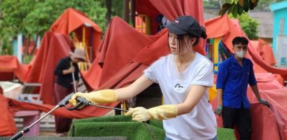 Dàn người đẹp đến Thái Nguyên vệ sinh trường học, khắc phục hậu quả sau bão