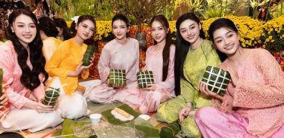 Dàn Hoa – Á hậu, người đẹp mặc bà ba gói bánh chưng, bánh tét